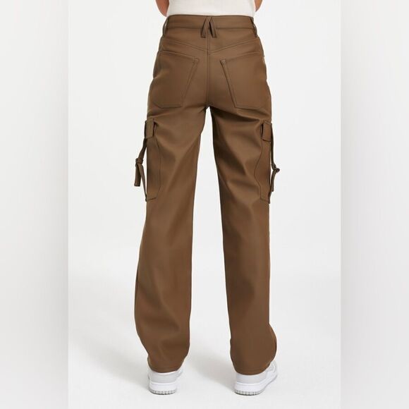 NWOT Anthropologie Good American Good '90s Faux Leather Trooper Pant - Picture 3 of 6